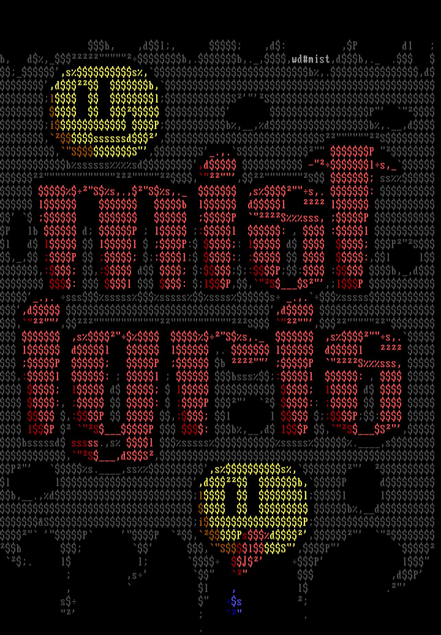 This is an ASCII art logo for Mistigris, including a couple of sassy happy faces sticking out their tongues.